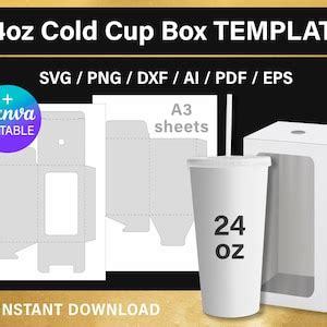 Oz Cold Cup Box Template With Window And Lid Diy Gift Box Template