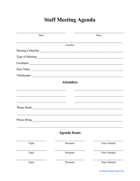 Staff Meeting Agenda Template Fill Out Sign Online And Download Pdf Templateroller