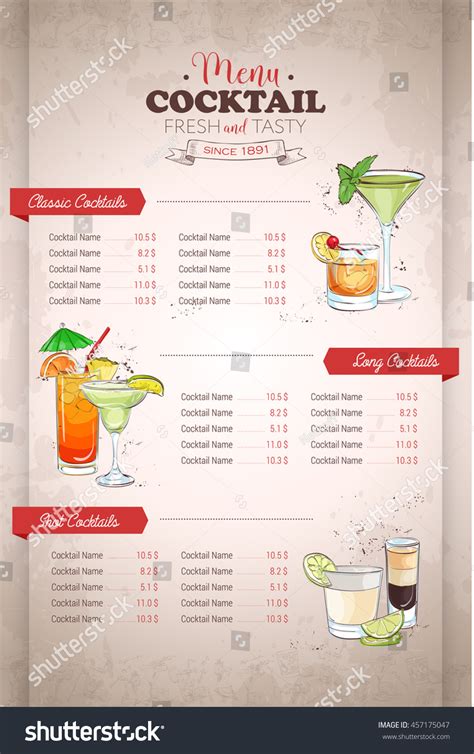 Drawing Vertical Color Cocktail Menu Design Stock Vector Royalty Free 457175047 Shutterstock