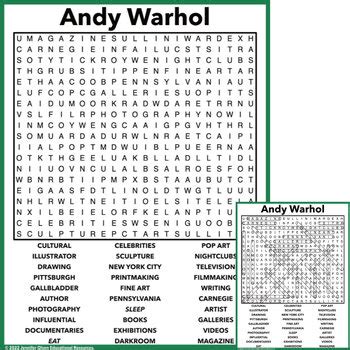 Andy Warhol Word Search By Jennifer Olson Educational Resources Tpt