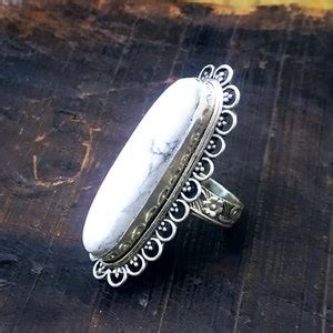 White Howlite Ring 92 5 Silver Ring Long Ring White Turquoise Ring