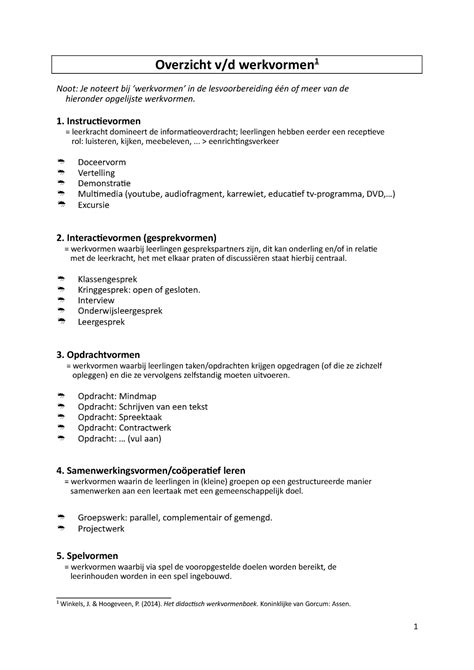 Werkvormen Noot Je Noteert Bij Werkvormen In De Lesvoorbereiding