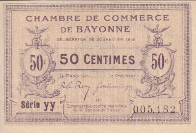 Billet France Centimes Chambre De Commerce De Bayonne