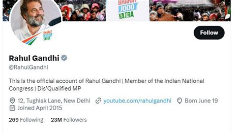 Rahul Gandhi Updates Twitter Bio Describes Himself As Disqualified