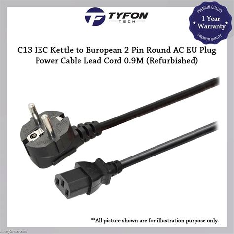 C13 IEC Kettle To European 2 Pin Round AC EU Plug Power Cable Lead Cord