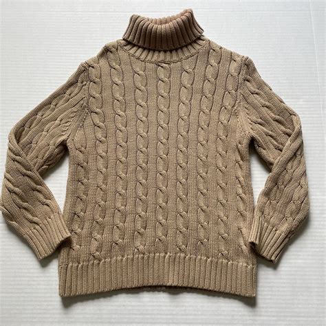 J Crew Sweater Womens Xl Tan Cable Knit Turtleneck Heavyweight Cotton