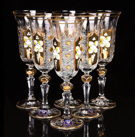 Champagne Crystal Glasses Enamel Gold Design 150ml - Bohemia Crystal ...