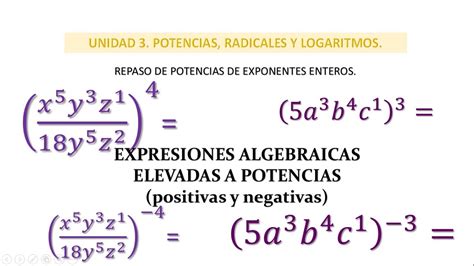 Expresiones Algebraicas Fraccionarias Y Enteras Elevadas A Exponentes