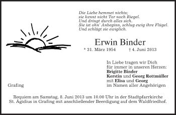 Traueranzeigen Von Erwin Binder Trauer Merkur De