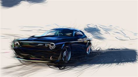 Dodge Challenger Srt Hellcat Draw Digital Art By Carstoon Concept