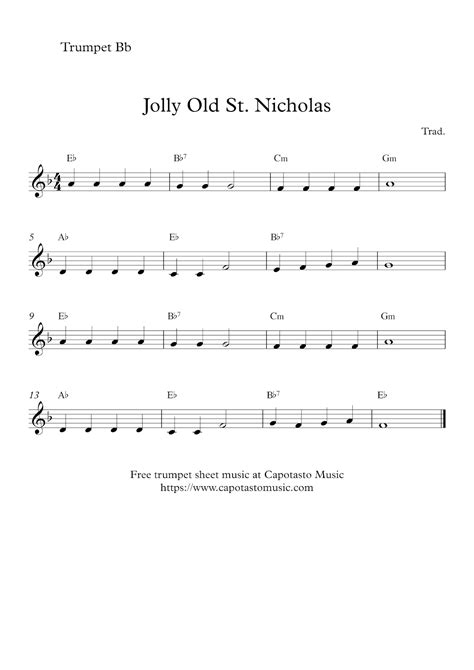 Easy Sheet Music For Beginners: Free easy Christmas trumpet sheet music | Jolly Old St. Nicholas