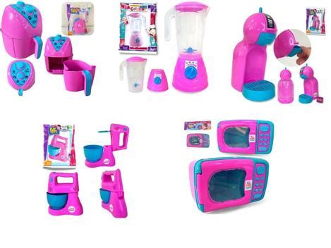 Kit Brinquedos Cozinha Infantil Rosa Air Fryer Cafeteira