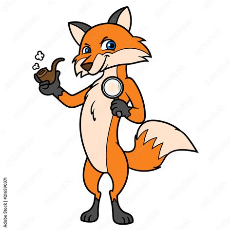 Cartoon Fox Character With Magnifying Glass Stock Vector | Adobe Stock