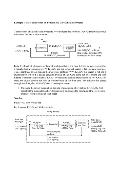 Selected Mass And Energy Balance Problems Solution Example 1 Mass