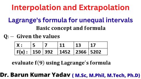 Lagranges Interpolation Formula Interpolation With Unequal Intervals Part 1 Youtube