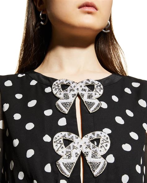 Saloni Jamie Short Polka Dot Silk Bow Dress Neiman Marcus