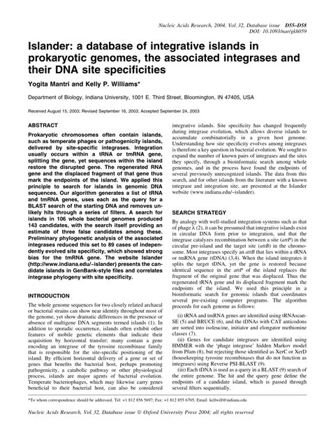 Pdf Islander A Database Of Integrative Islands In Prokaryotic