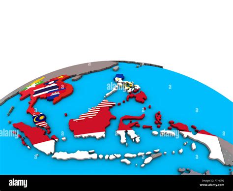 Asean Memeber States With Embedded National Flags On Political D Globe