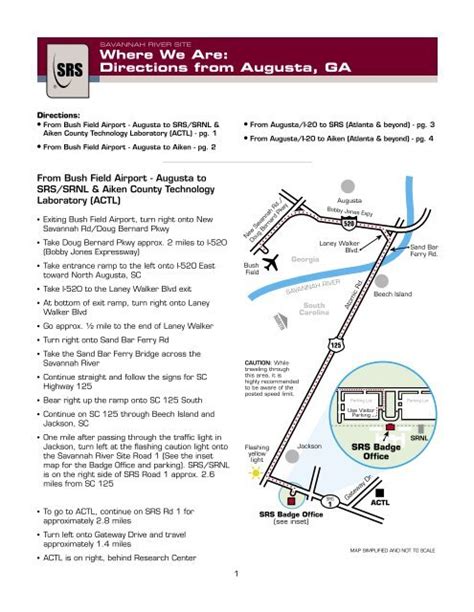 Where We Are: Directions from Augusta, GA - Savannah River Site