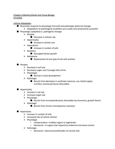 Chapter 4 Altered Cellular and Tissue Biology pathogenic changes Ø