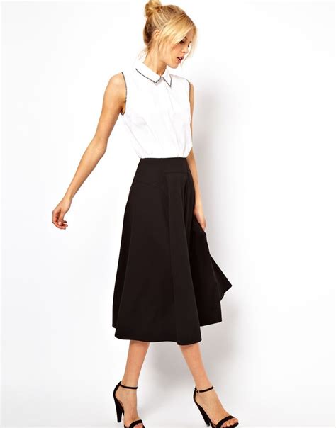 Asos Midi Skirt With Stitch Waist Detail At Asos Asos Midi Skirt