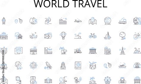 World Travel Line Icons Collection Amplification Density