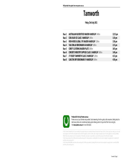 Fillable Online Tamworth Printable Form Guide Friday 23rd July 2021