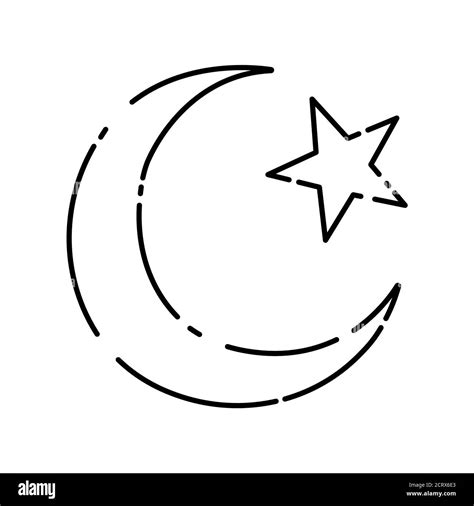 Crescent moon and star black line icon. Symbol islamic muslim religion ...