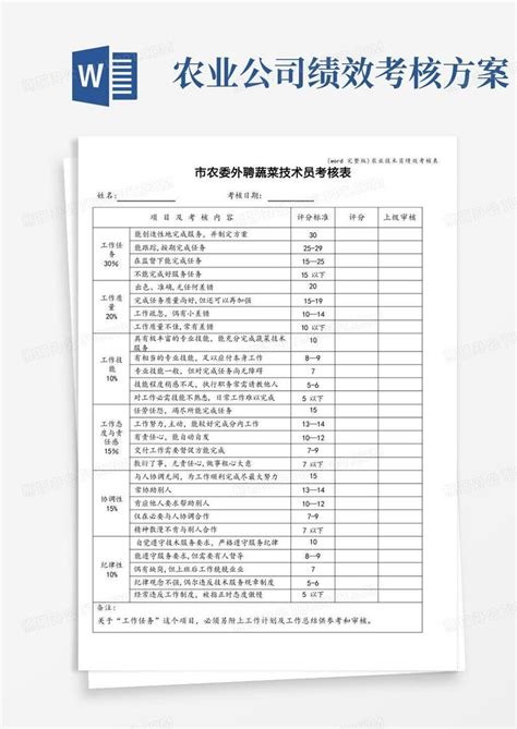 通用版完整版农业技术员绩效考核表word模板下载编号qzwarbol熊猫办公