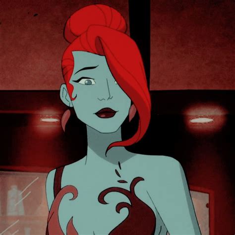 An Animated Woman With Red Hair And Tattoos On Her Chest Standing In