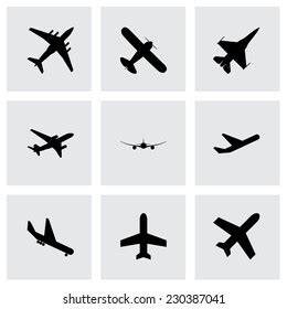 Vector Black Airplane Icon Set Grey Stock Vector (Royalty Free ...