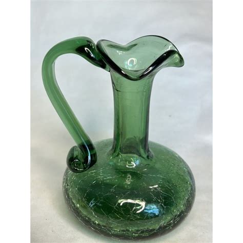 Unbranded Accents Vintage Green Crackle Glass Pitcher Vase 45 Tall Poshmark