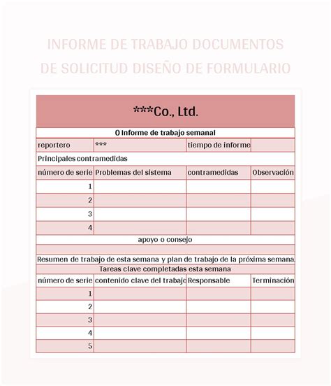 Plantilla de Excel Informe De Trabajo Documentos De Solicitud Diseño De