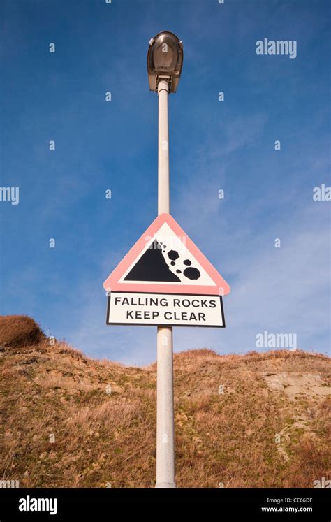 Danger Warning Signs Falling Rocks Keep Clear Sign Uk Stock Photo Alamy