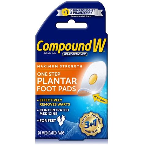 Compound W One Step Plantar Foot Pads Salicylic Acid Wart Remover 20