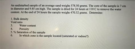 Solved An Undisturbed Sample Of An Average Sand Weighs Chegg