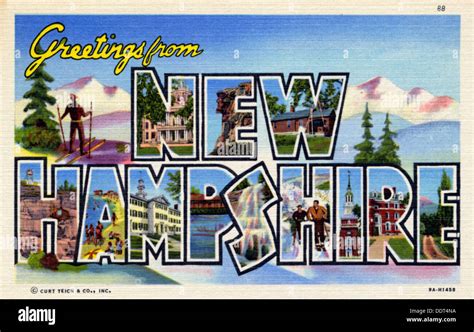 Greetings From New Hampshire Postcard 1939 Stock Photo 60152214