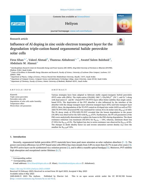 PDF Influence Of Al Doping In Zinc Oxide Electron Transport Layer For