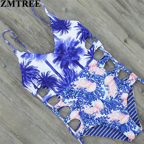 Zmtree 2017 Sexy High Cut One Piece Swimsuit Reversible Swimwear Women