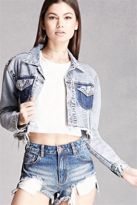 Forever 21 Raw Hem Cropped Denim Jacket Cropped Denim Jacket Denim Trends Denim Jacket Patches