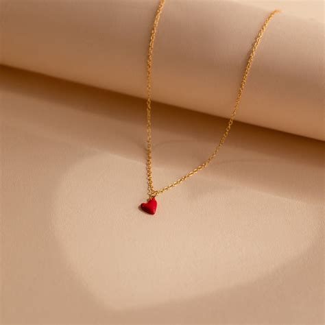 Dainty Little Red Heart Pendant Necklace Caitlyn Minimalist