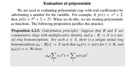 abstract algebra - Substitution principle example? (for ring homomorphisms $R[x]\to S ...