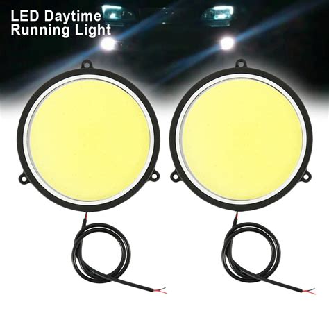 2PCS High Power COB LED Daytime Running Light DRL White Round LED Car