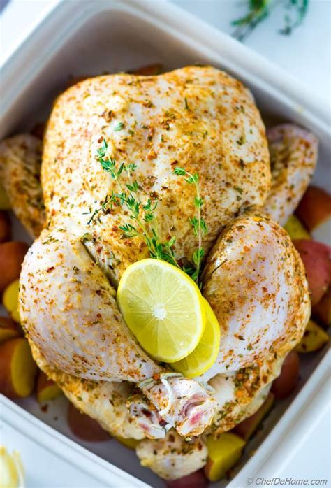 Oven Roasted Whole Chicken with Lemon and Thyme Recipe | ChefDeHome.com