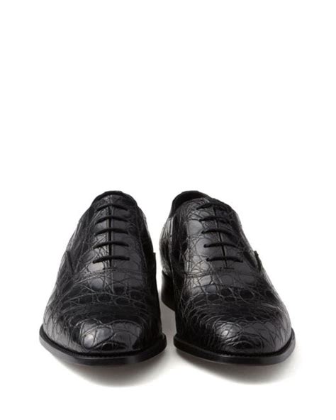 Prada Crocodile Effect Leather Oxford Shoes In Black For Men Lyst