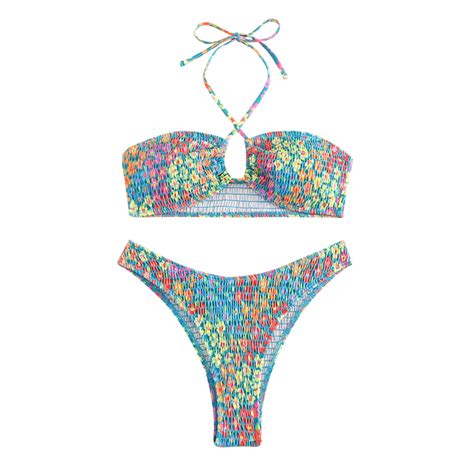 Wxlwzywl Womens Triangle Bikini String Swimsuit Print Tie Smocked