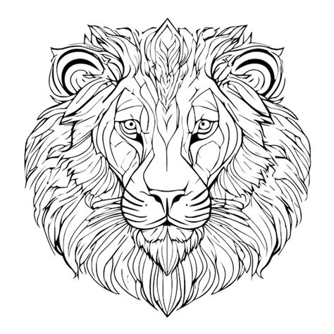 Un dessin en noir et blanc d une tête de lion avec une crinière de