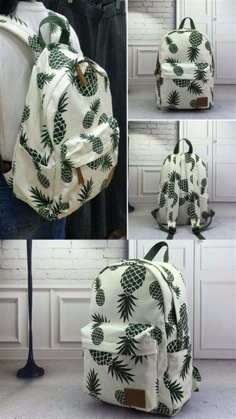 Mochila Feminina Estampada Tropical Abacaxi Bolsa De Escola Casual