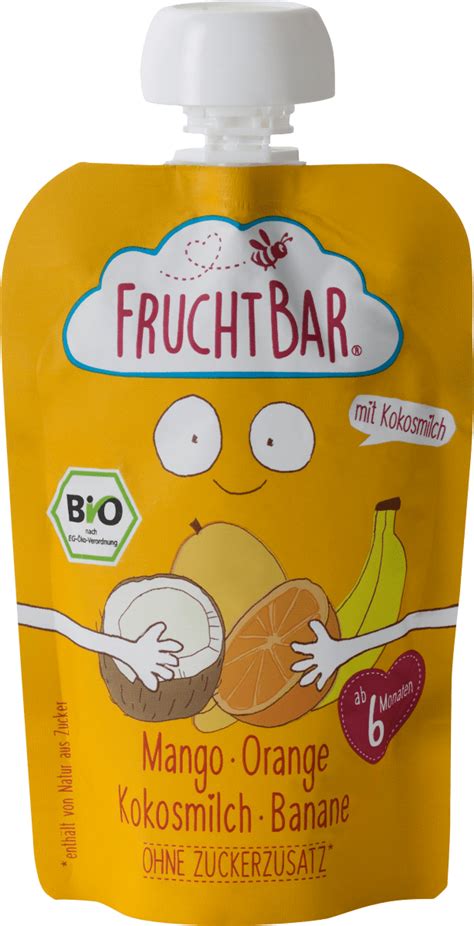 FruchtBar Bio Quetschie Fruchtpüree Mango Orange Kokosmilch Banane