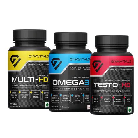 Gymvitals Combo Pack Of 3 Contains Sports Multi Hd Multivitamin 60 Tablets Testo Hd